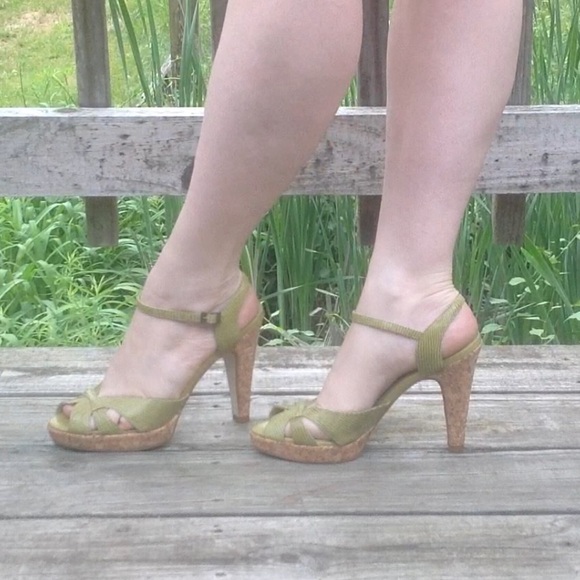 genuine leather cork vintage pumps stiletto olive - Picture 6 of 7